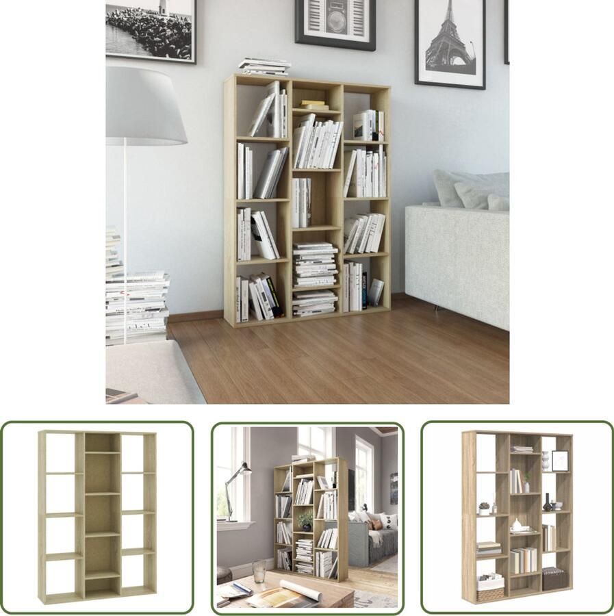 The Living Store Kamerscherm boekenkast 100x24x140 cm bewerkt hout eikenkleurig Kamerscherm Boekenkast Houten Meubels Decoratief Scherm Opslagoplossing