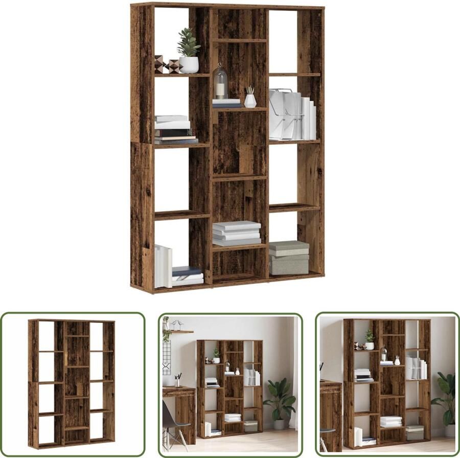 The Living Store Kamerscherm boekenkast 100x24x140 cm bewerkt hout oud hout Kamerscherm Boekenkast Wanddecoratie Opslagoplossing Houten Meubilair