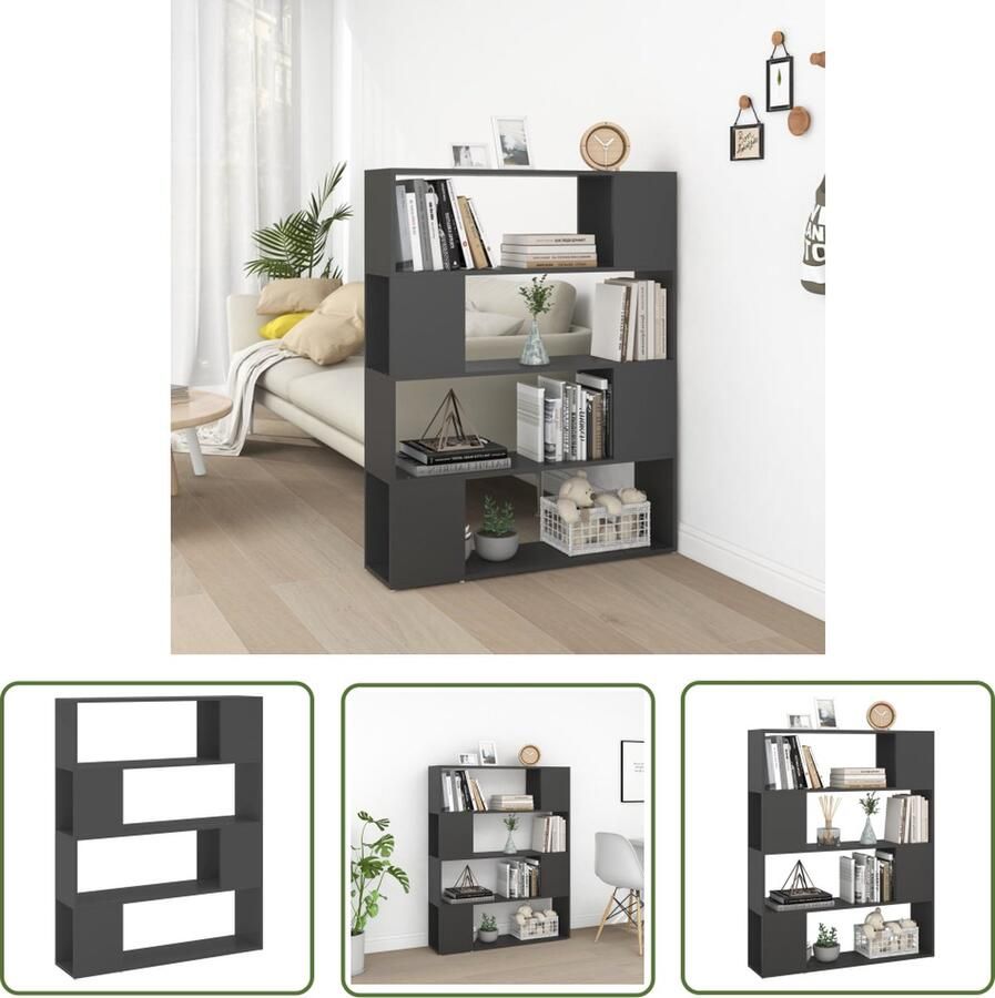 The Living Store kamerverdeler Boekenkast 100x24x124 cm grijs bewerkt hout Kamerverdeler Boekenkast Houten Boekenkast Grijze Boekenkast Opslagmogelijkheden - Foto 2