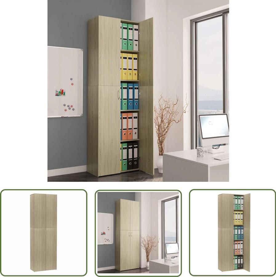 The Living Store Opbergkast Minimalistisch Kantoormeubelen 60x32x190 cm Sonoma eiken Kantoorboekkast Boekenkast Opslagkast Houten Kast Sonoma Eiken - Foto 2