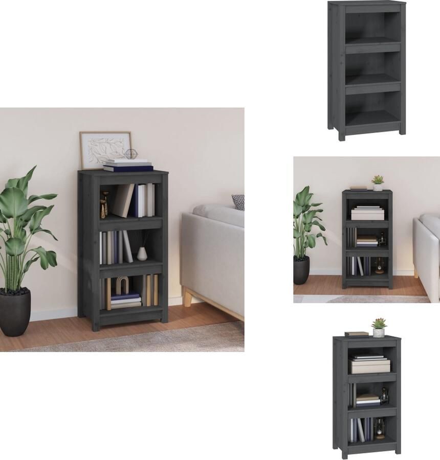 The Living Store Boekenkast Grijs 50 x 35 x 97 cm Massief grenenhout Boekenkast Houten Boekenkast Grenoble Hout Boekenkast Grijs Boekenkast Boekenplank - Foto 3