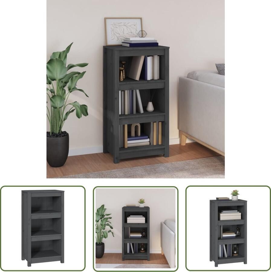 The Living Store Boekenkast Grijs 50 x 35 x 97 cm Massief grenenhout Boekenkast Houten Boekenkast Grenoble Hout Boekenkast Grijs Boekenkast Boekenplank - Foto 2