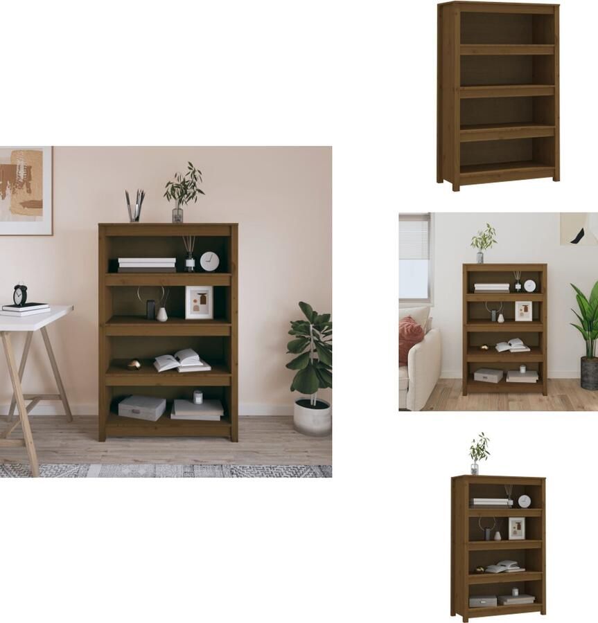 VidaXL Boekenkast Kast Boekenplank Opbergruimte Boekenkast 80x35x126 cm massief grenenhout honingbruin