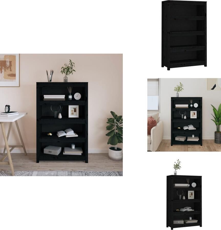 VidaXL Boekenkast Kast Boekenplank Opbergruimte Boekenkast 80x35x126 cm massief grenenhout zwart