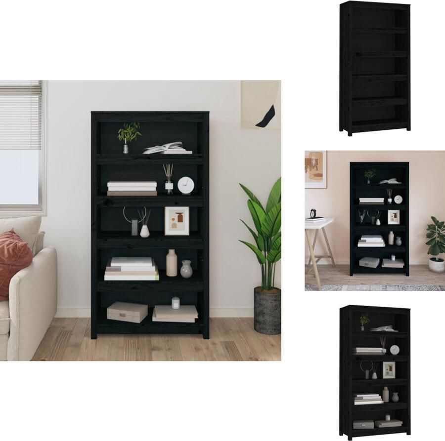 VidaXL Boekenkast Kast Boekenplank Opbergruimte Boekenkast 80x35x154 cm massief grenenhout zwart