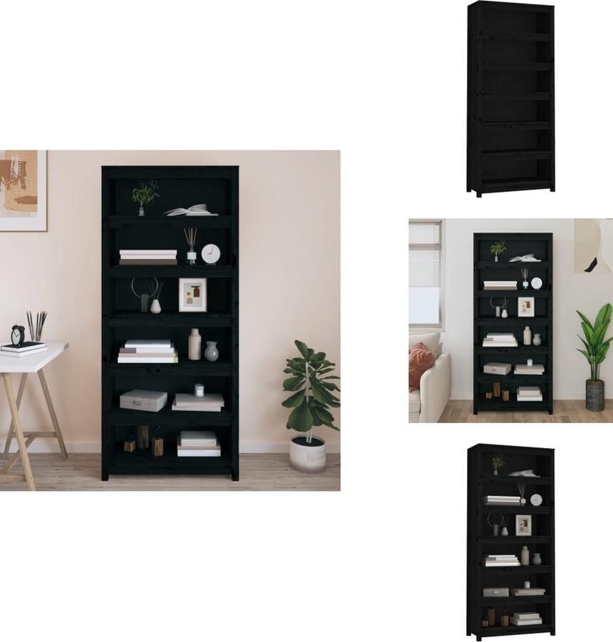 VidaXL Boekenkast Kast Boekenplank Opbergruimte Boekenkast 80x35x183 cm massief grenenhout zwart