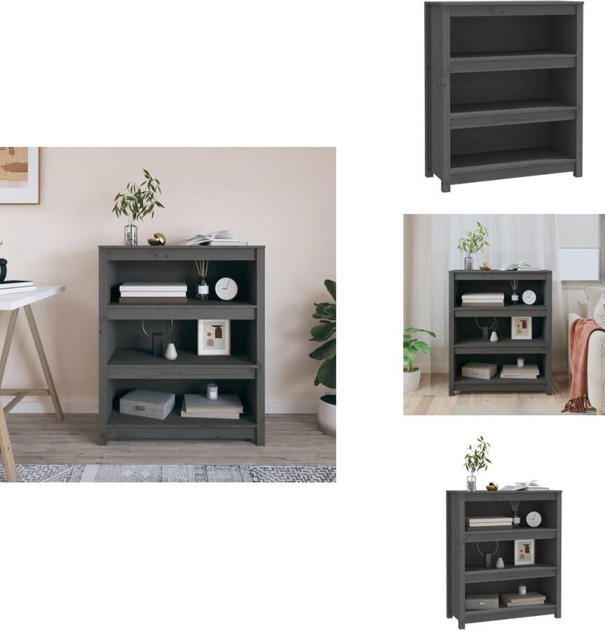 VidaXL Boekenkast Kast Boekenplank Opbergruimte Boekenkast 80x35x97 cm massief grenenhout grijs