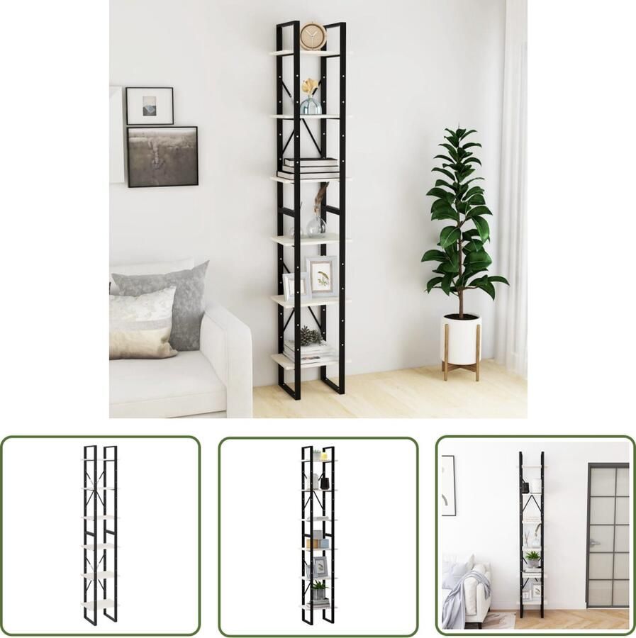 The Living Store Kast Industrieel 40 x 30 x 210 cm Wit Hout Metaal Kast Industrieel Boekenkast Hout Kast Grijze Kast Zwarte Kast - Foto 2