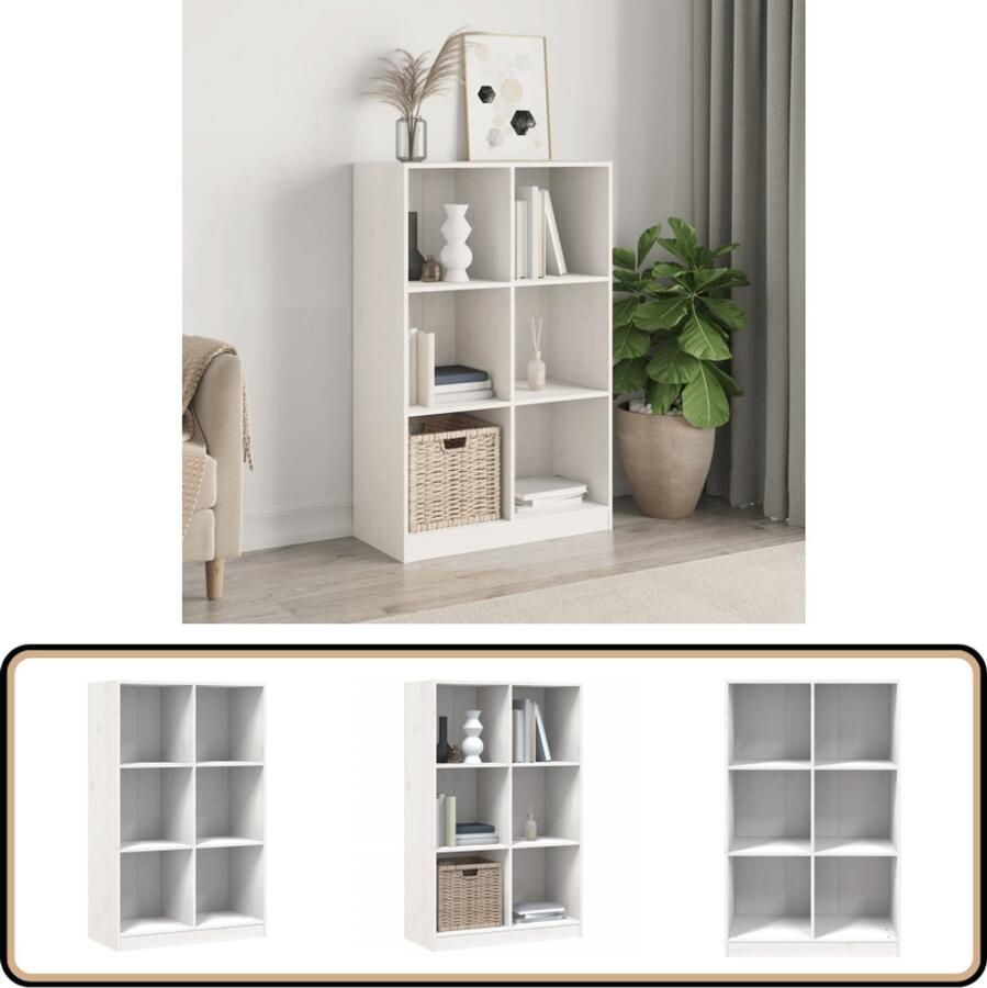 The Living Store Boekenkast Massief Grenenhout 70 x 33 x 110 cm Wit Boekenkast Bibliotheek Houtmeubel Grenenhouten Kast Witte Boekenkast