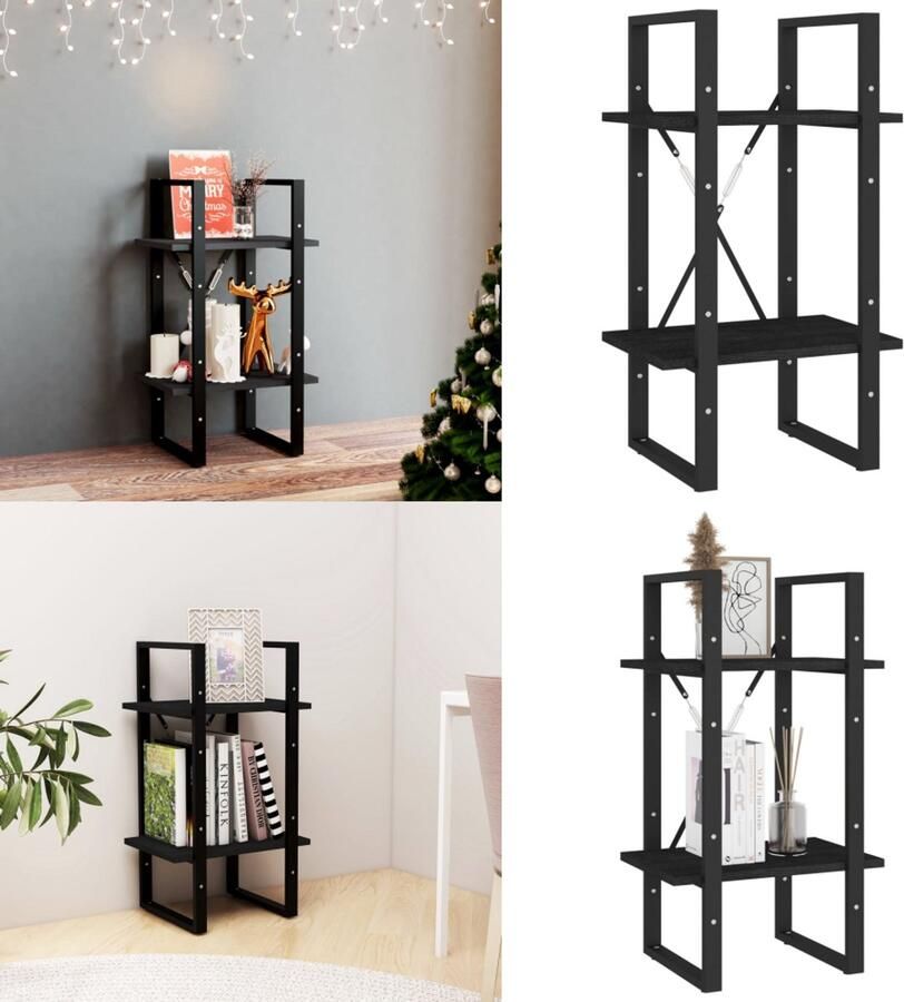 VidaXL Boekenkast met 2 schappen 40x30x70 cm massief grenenhout zwart Boekenkast Boekenkasten Houten Boekenkast Houten Boekenkasten
