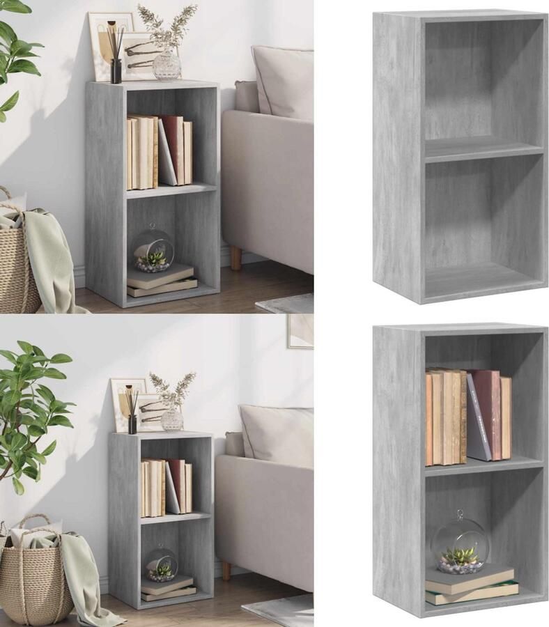 VidaXL Boekenkast met 2 schappen 40x30x76 5 cm bewerkt hout betongrijs Boekenkast Boekenkasten Boekenschap Boekenschappen