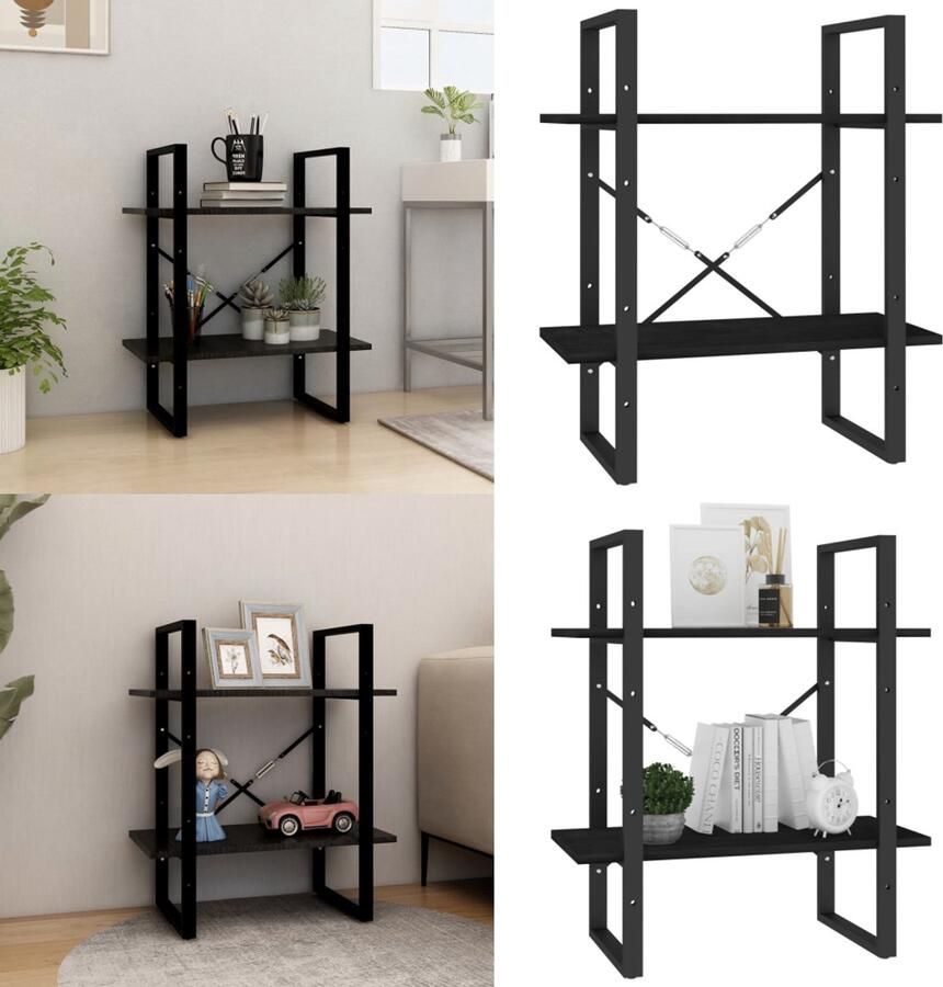 VidaXL Boekenkast met 2 schappen 60x30x70 cm massief grenenhout zwart Boekenkast Boekenkasten Houten Boekenkast Houten Boekenkasten