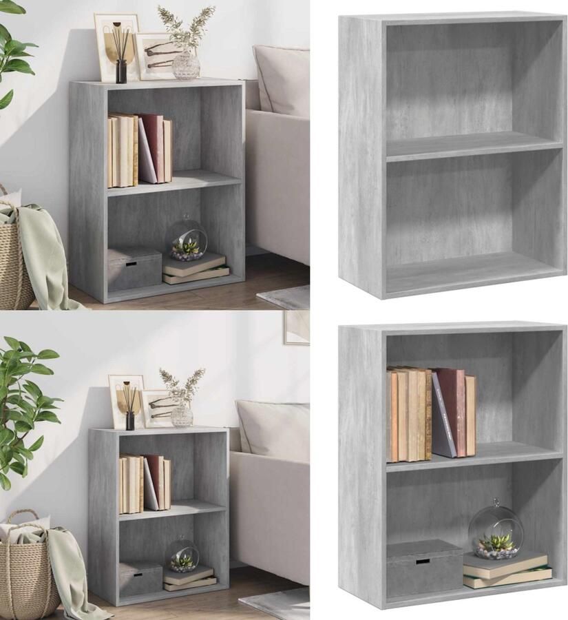 VidaXL Boekenkast met 2 schappen 60x30x76 5 cm bewerkt hout betongrijs Boekenkast Boekenkasten Boekenschap Boekenschappen