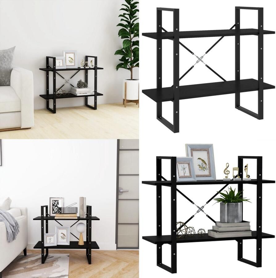 VidaXL Boekenkast met 2 schappen 80x30x70 cm massief grenenhout zwart Boekenkast Boekenkasten Houten Boekenkast Houten Boekenkasten