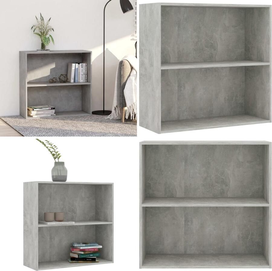 VidaXL Boekenkast met 2 schappen 80x30x76 5 cm bewerkt hout betongrijs Boekenkast Boekenkasten Boekenschap Boekenschappen