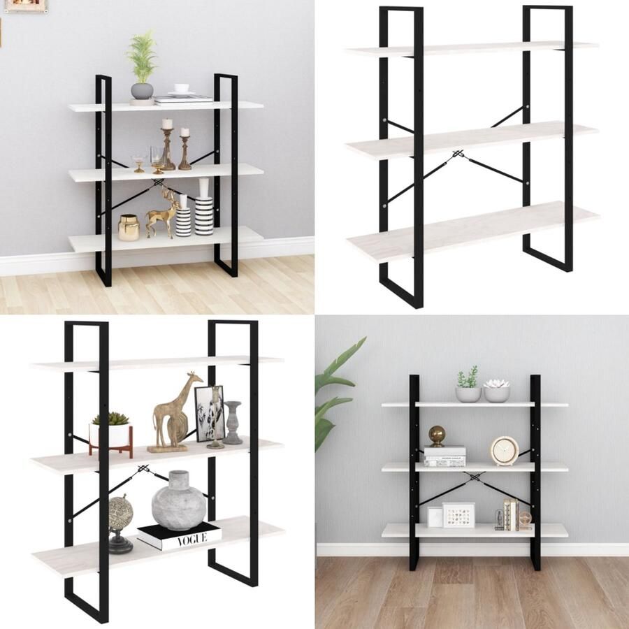 VidaXL Boekenkast met 3 schappen 100x30x105 cm massief grenenhout wit Boekenkast Boekenkasten Houten Boekenkast Houten Boekenkasten