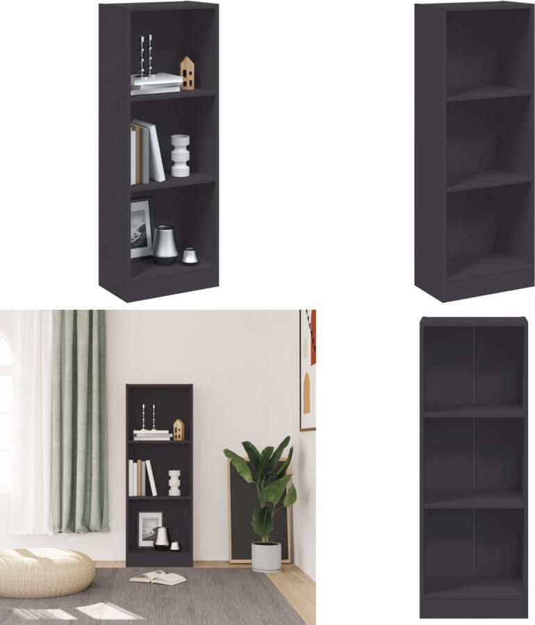 VidaXL Boekenkast met 3 schappen 40x24x109 cm bewerkt hout grijs Boekenkast Boekenkasten Kast Kasten