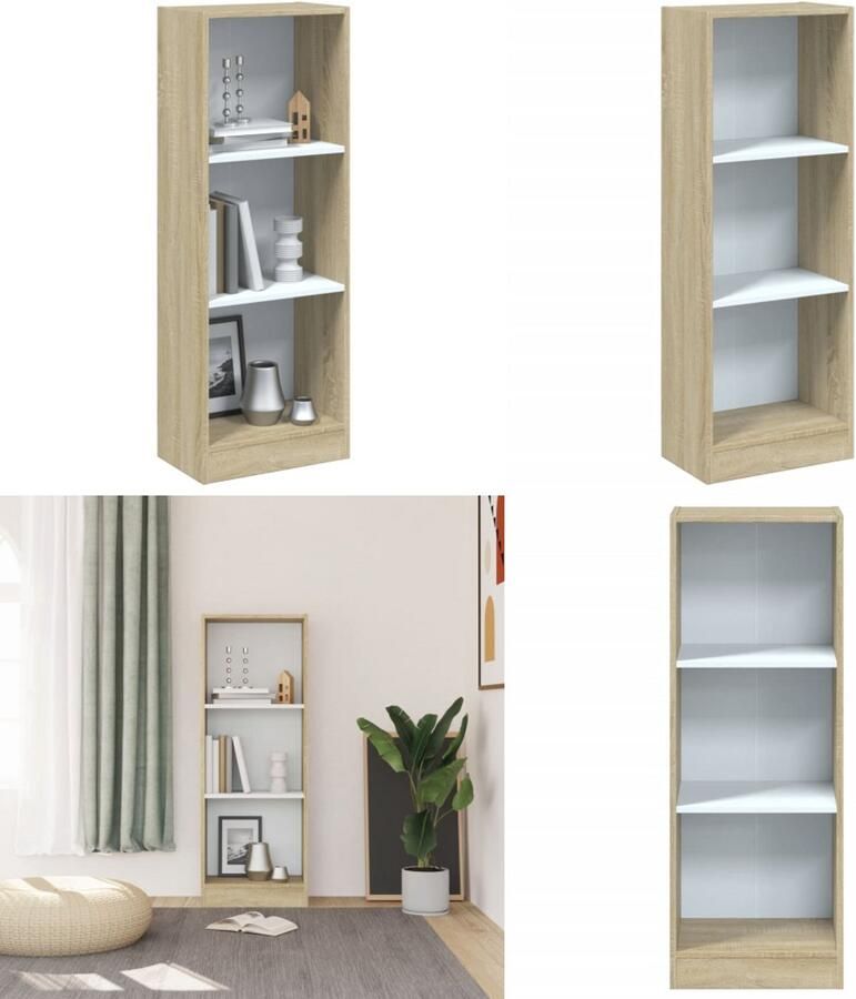 VidaXL Boekenkast met 3 schappen 40x24x109 cm bewerkt hout wit eiken Boekenkast Boekenkasten Kast Kasten