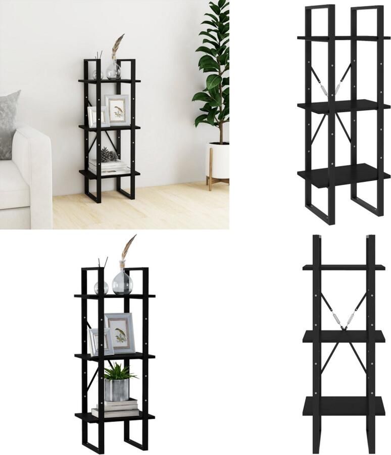 VidaXL Boekenkast met 3 schappen 40x30x105 cm massief grenenhout zwart Boekenkast Boekenkasten Houten Boekenkast Houten Boekenkasten