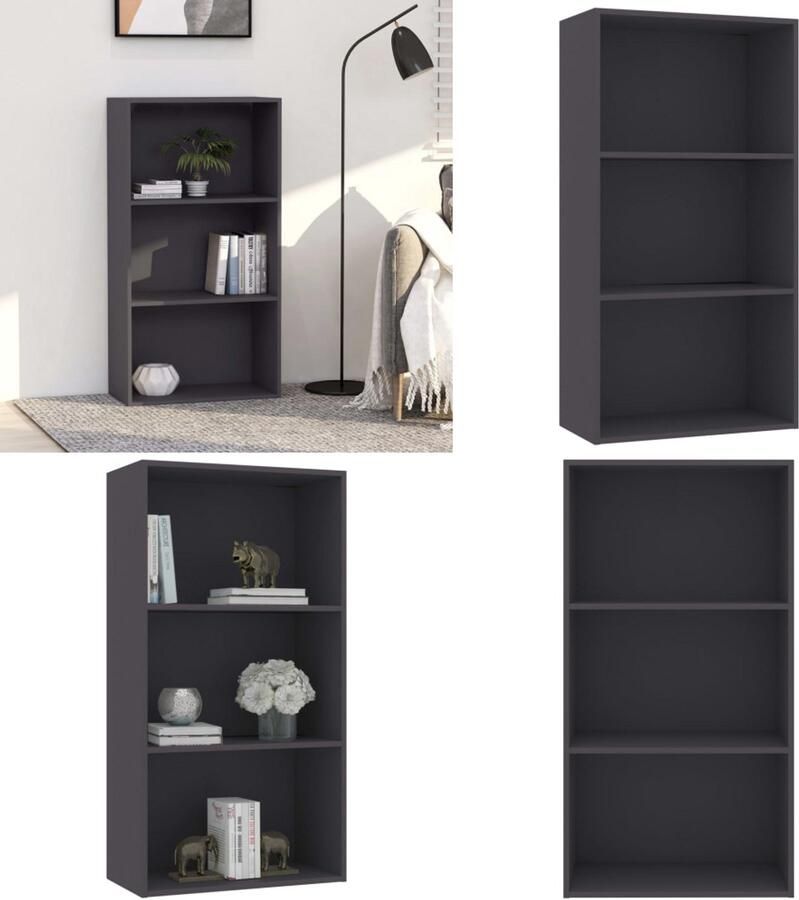 VidaXL Boekenkast met 3 schappen 60x30x114 cm bewerkt hout grijs Boekenkast Boekenkasten Kast Kasten