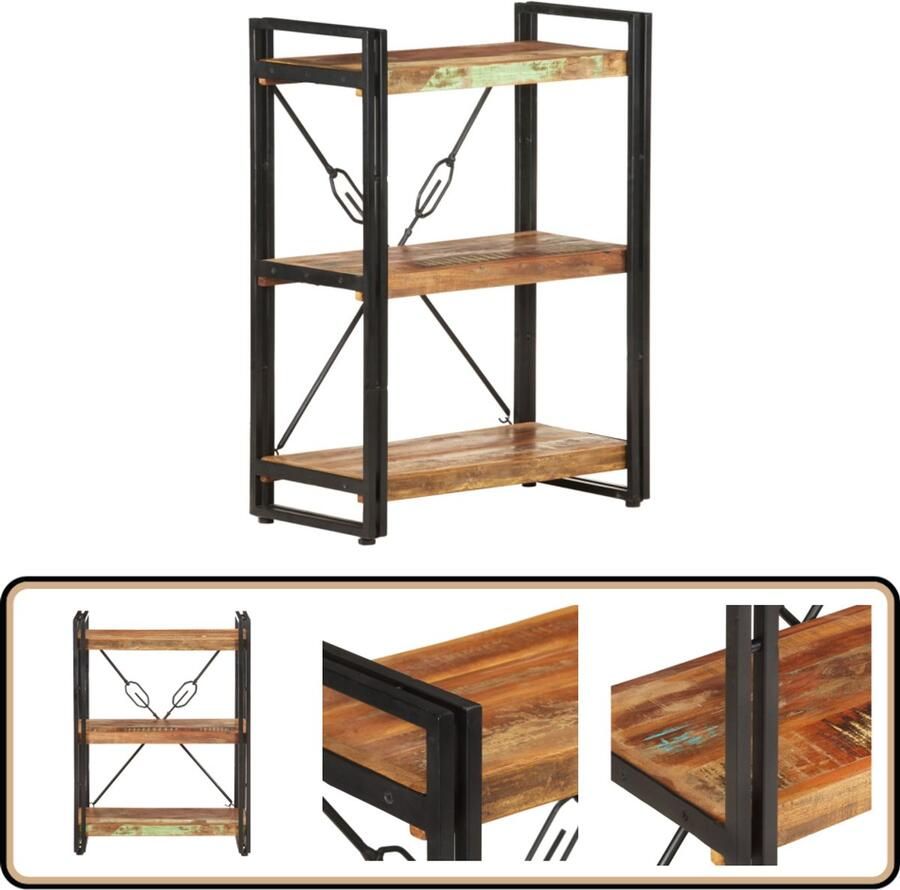 VidaXL -Boekenkast-met-3-schappen-60x30x80-cm-massief-gerecycled-hout - Foto 2