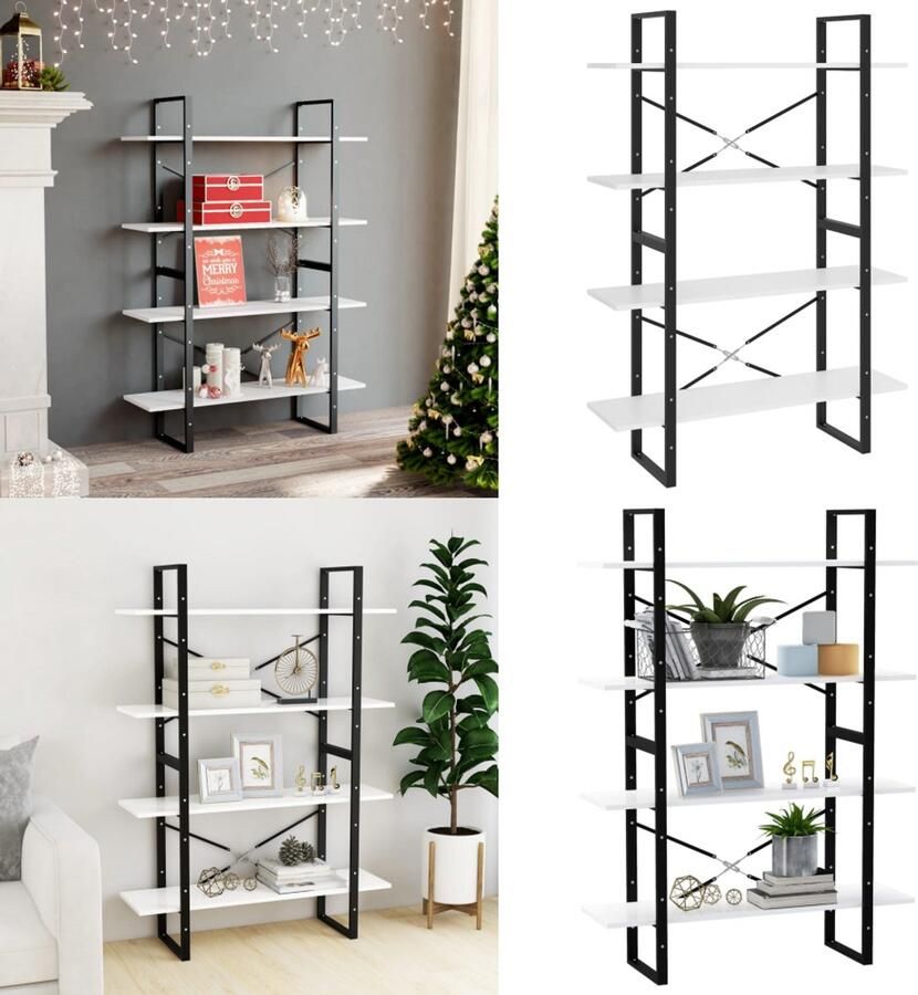 VidaXL Boekenkast met 4 schappen 100x30x140 cm spaanplaat wit Boekenkast Boekenkasten Kast Kasten