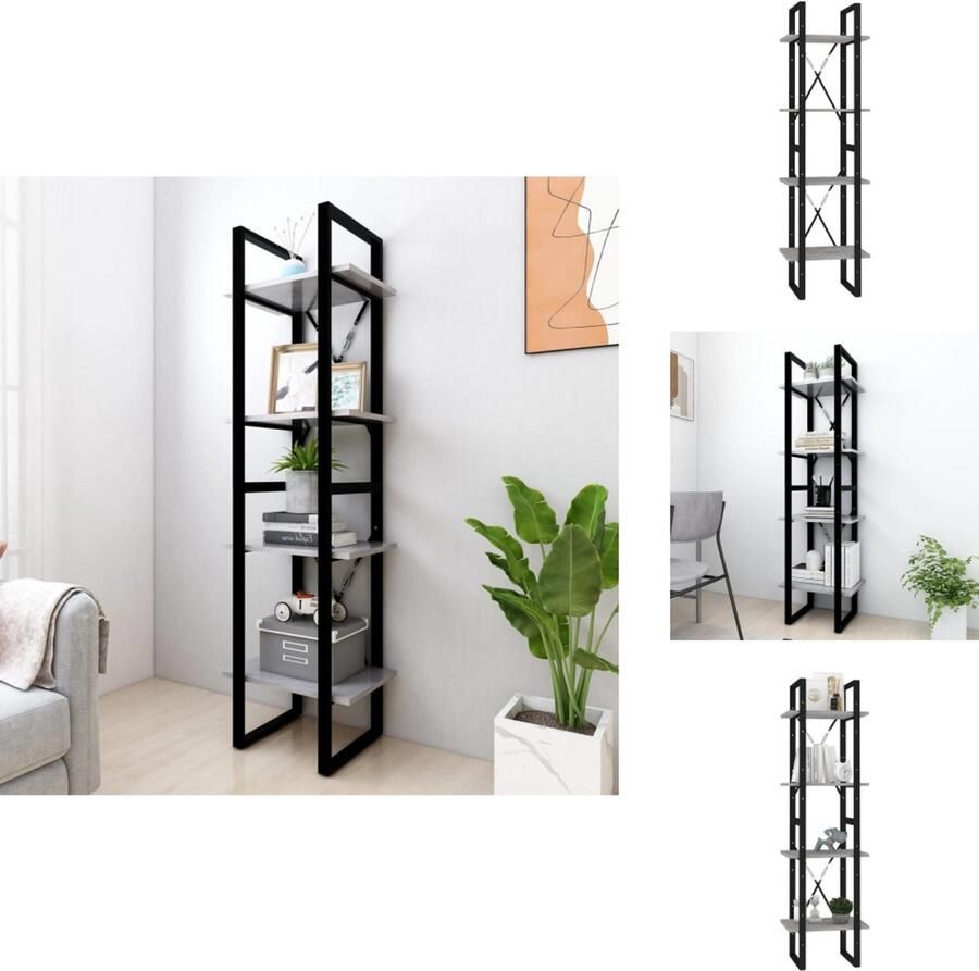 VidaXL Boekenkast met 4 schappen 40x30x140 cm bewerkt hout betongrijs - Foto 4