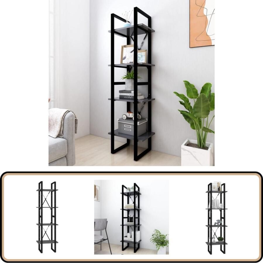 VidaXL Boekenkast met 4 schappen 40x30x140 cm bewerkt hout betongrijs - Foto 3