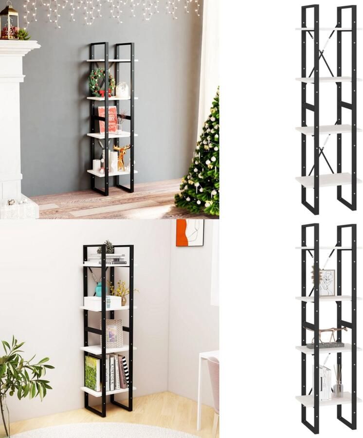 VidaXL Boekenkast met 4 schappen 40x30x140 cm massief grenenhout wit Boekenkast Boekenkasten Houten Boekenkast Houten Boekenkasten