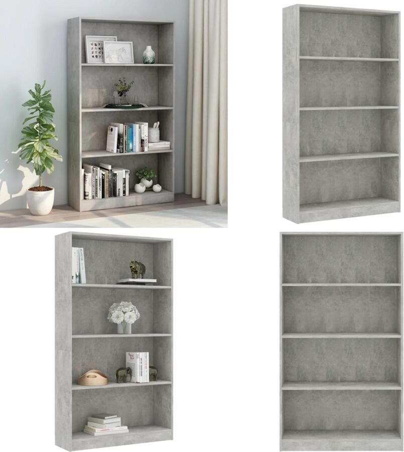 VidaXL Boekenkast met 4 schappen 80x24x142 cm bewerkt hout betongrijs Boekenkast Boekenkasten Boekenschap Boekenschappen