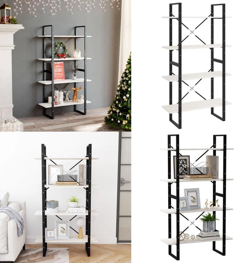 VidaXL Boekenkast met 4 schappen 80x30x140 cm massief grenenhout wit Boekenkast Boekenkasten Houten Boekenkast Houten Boekenkasten