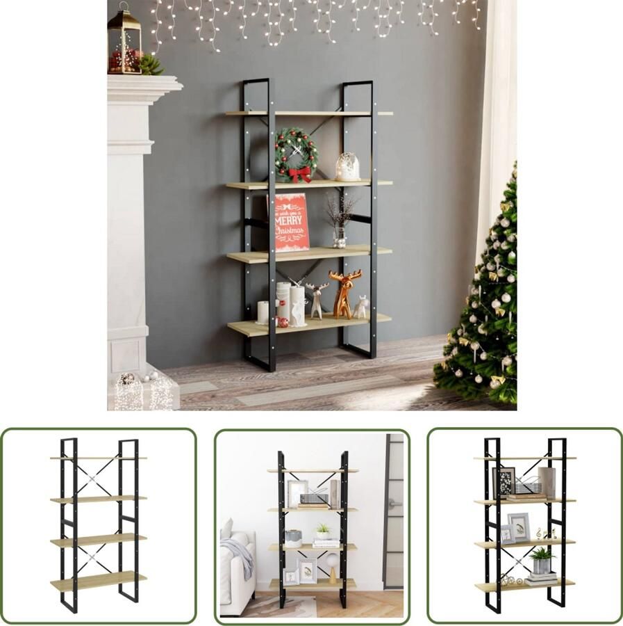 VidaXL Boekenkast 4 schappen Sonoma eiken 80x140 cm Boekenkast Industrieel Design Houten Boekenkast Spaanplaat Boekenkast Bibliotheek