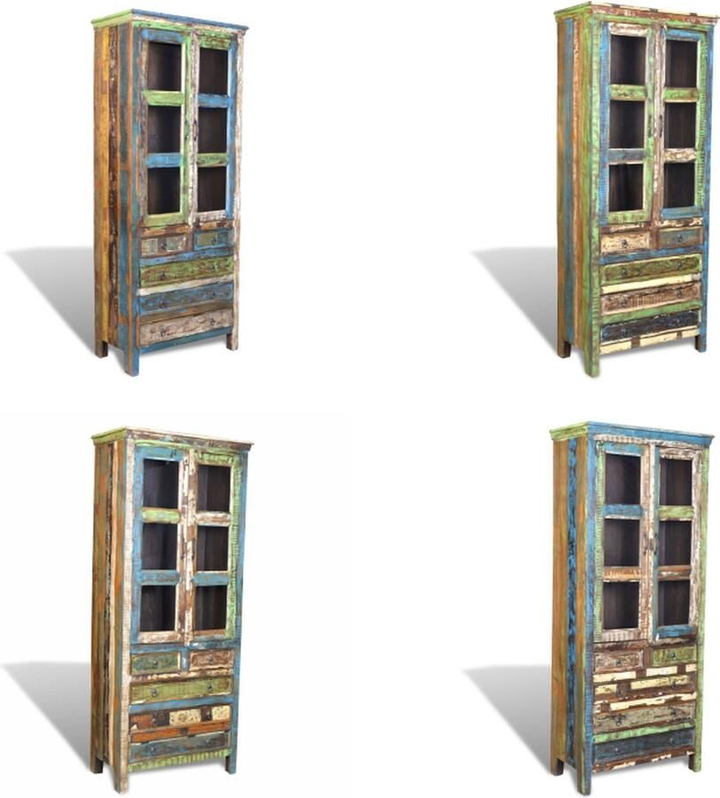 VidaXL Boekenkast met 5 lades en 2 deuren gerecycled hout meerkleurig Boekenkast Boekenkasten Boekenplank Boekenplanken