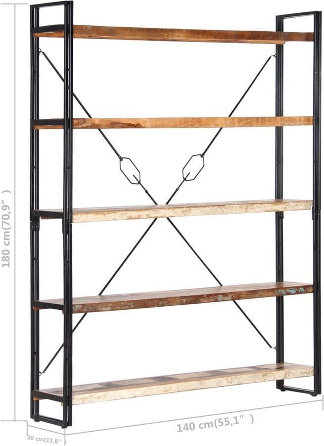 VidaXL Boekenkast met 5 schappen 140x30x180 cm massief gerecycled hout - Foto 1