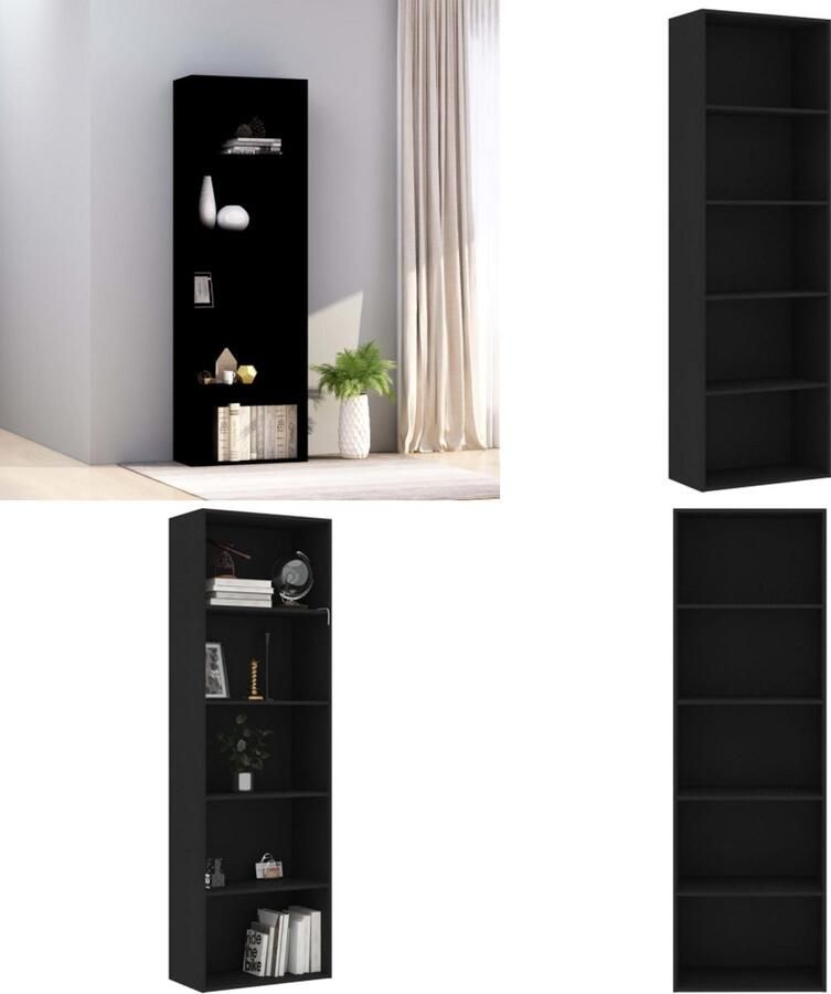 VidaXL Boekenkast met 5 schappen 60x30x189 cm bewerkt hout zwart Boekenkast Boekenkasten Kast Kasten