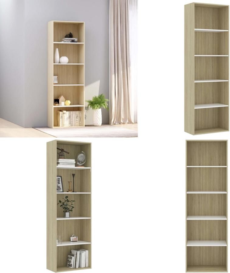 VidaXL Boekenkast met 5 schappen 60x30x189 cm hout wit en eikenkleur Boekenkast Boekenkasten Kast Kasten