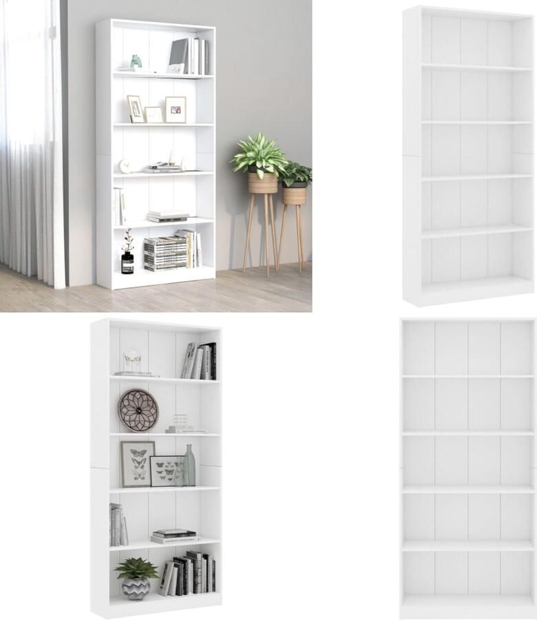 VidaXL Boekenkast met 5 schappen 80x24x175 cm bewerkt hout wit Boekenkast Boekenkasten Boekenschap Boekenschappen