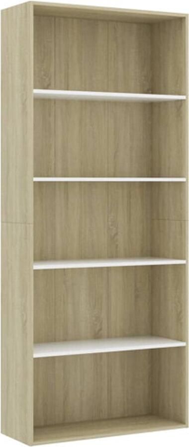 VidaXL Boekenkast met 5 schappen 80x30x189cm bewerkt hout wit en eiken