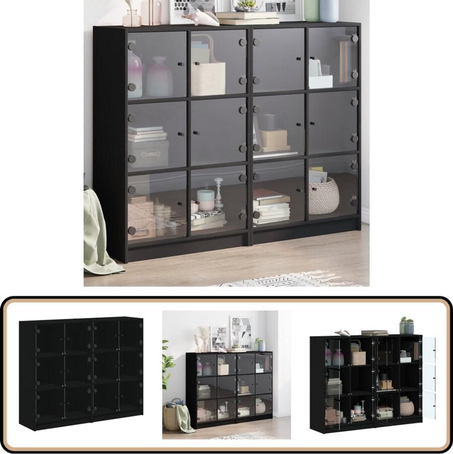 VidaXL Boekenkast Zwart 136x37x109 cm Hout & Glas Boekenkast Houten Boekenkast Vitrinekast Opslagoplossing Bibliotheekmeubel
