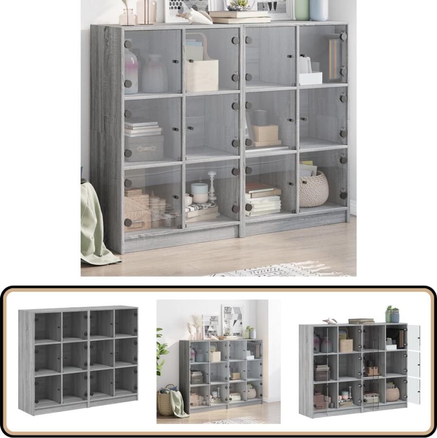 VidaXL Boekenkast Grijs Sonoma Eiken 136x109 cm Boekenkast Houten Boekenkast Vitrinekast Wandkast Opslagoplossing