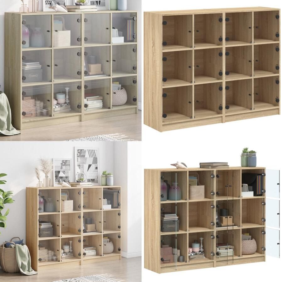 VidaXL Boekenkast met deuren 136x37x109 cm hout sonoma eikenkleurig Boekenkast Boekenkasten Boeken Plank Schappenkast