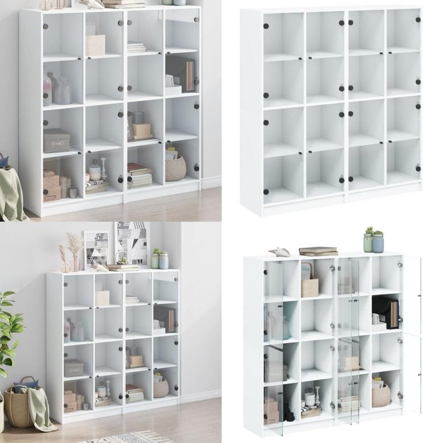 VidaXL Boekenkast met deuren 136x37x142 cm bewerkt hout wit Boekenkast Boekenkasten Boeken Plank Schappenkast