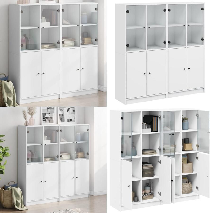 VidaXL Boekenkast met deuren 136x37x142 cm bewerkt hout wit Boekenkast Boekenkasten Boeken Plank Schappenkast