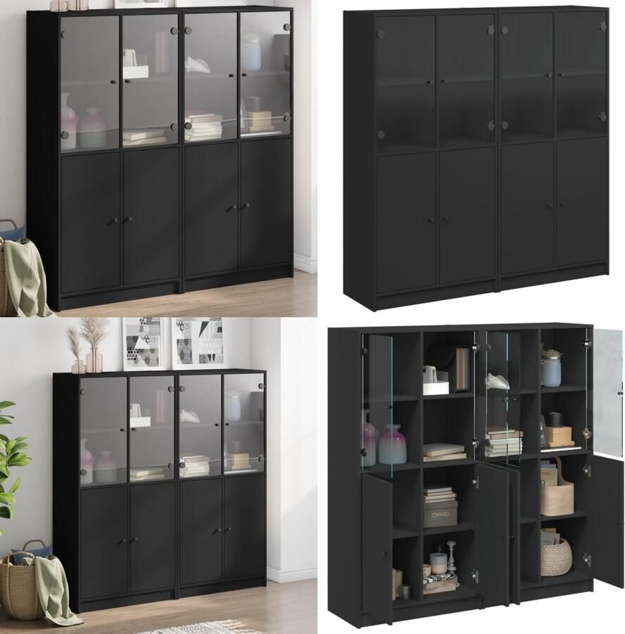 VidaXL Boekenkast met deuren 136x37x142 cm bewerkt hout zwart Boekenkast Boekenkasten Boeken Plank Schappenkast