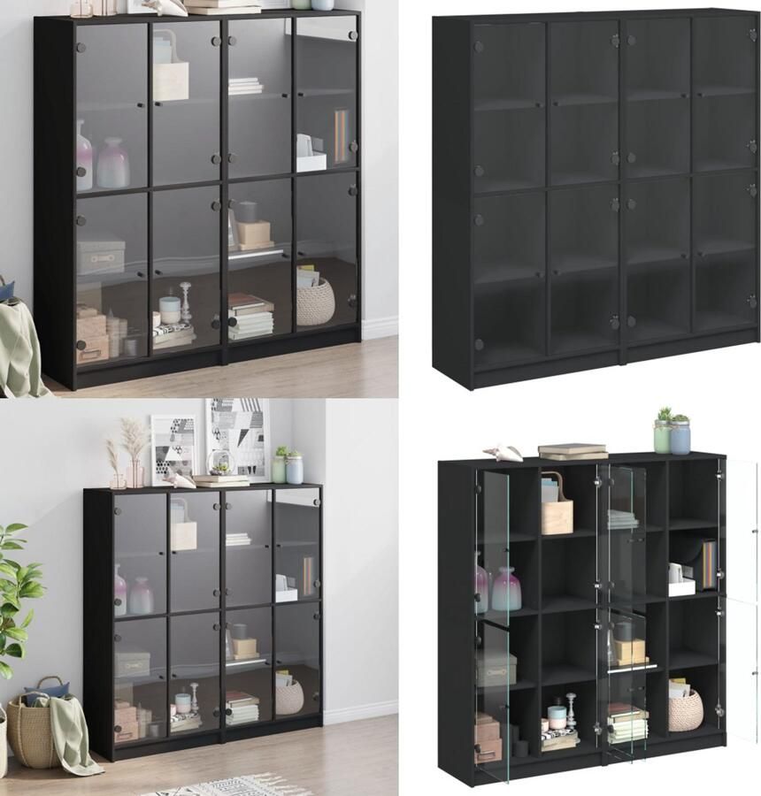 VidaXL Boekenkast met deuren 136x37x142 cm bewerkt hout zwart Boekenkast Boekenkasten Boeken Plank Schappenkast