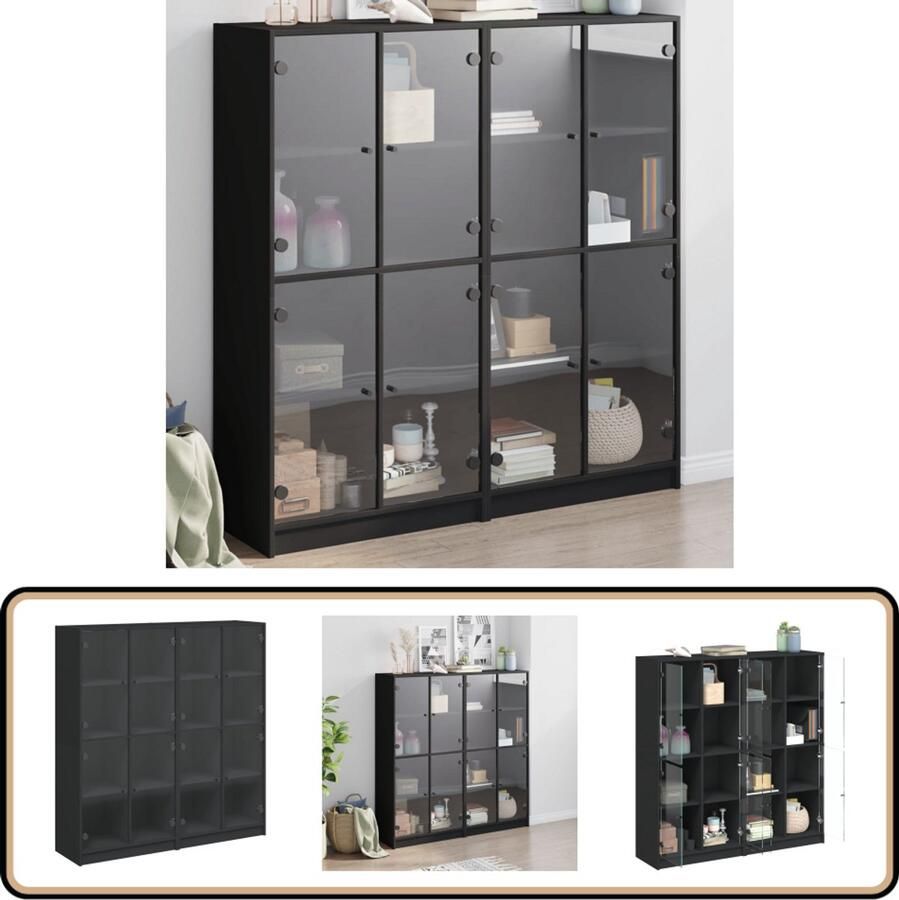 VidaXL Boekenkast 136x37x142 cm Zwart Hout & Glas Boekenkast Houten Boekenkast Vitrinekast Opslagoplossing Modern Design