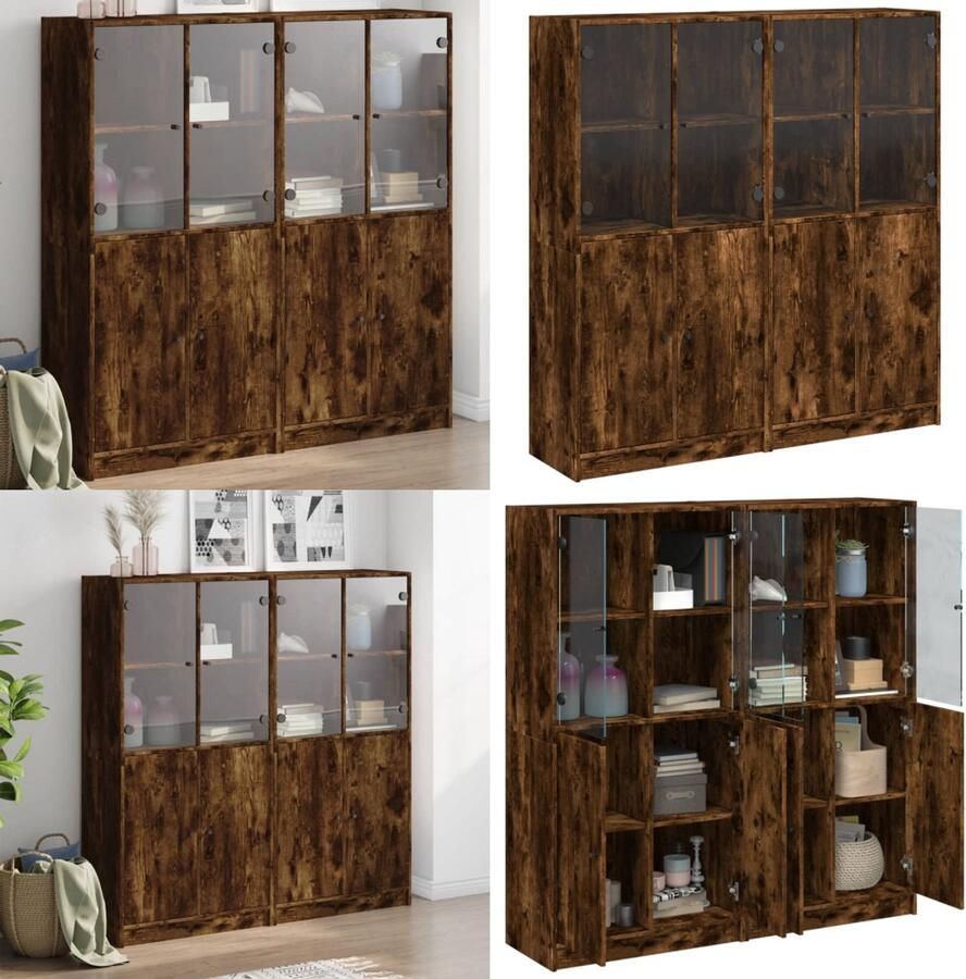 VidaXL Boekenkast met deuren 136x37x142 cm hout gerookt eikenkleurig Boekenkast Boekenkasten Boeken Plank Schappenkast