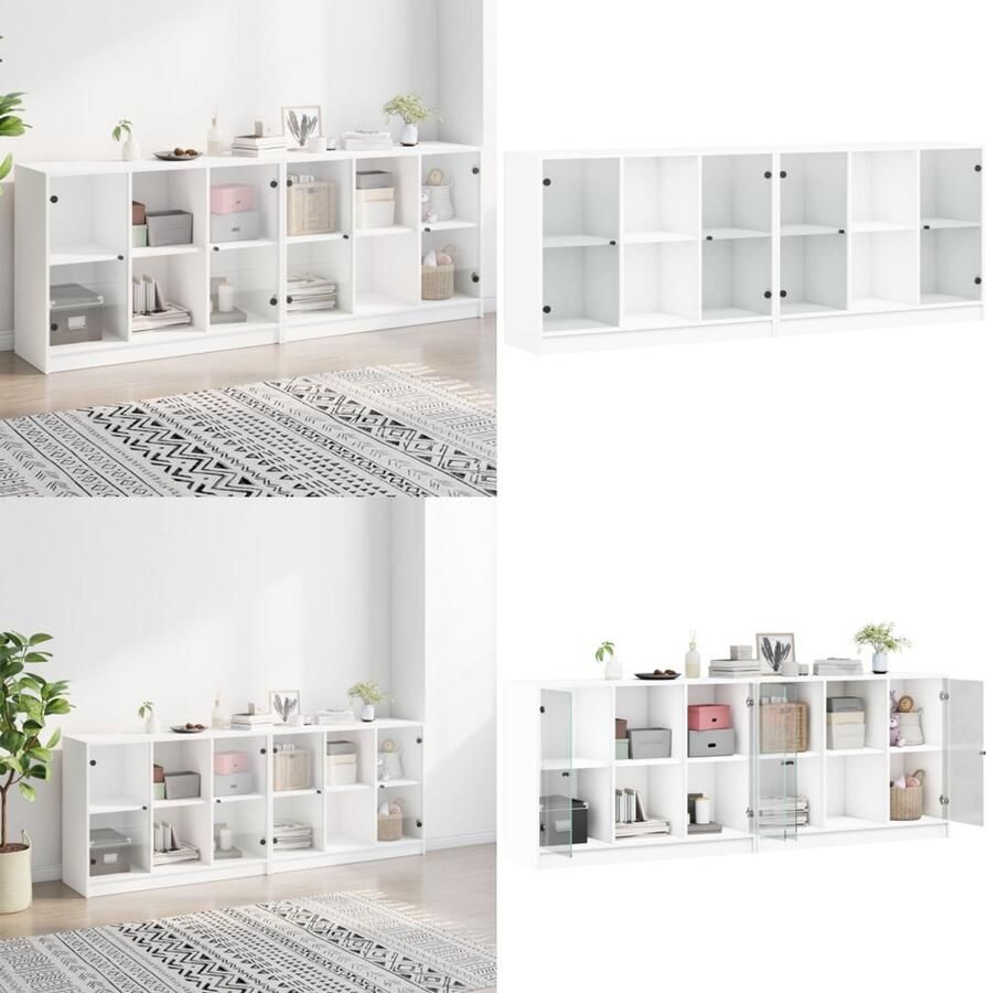 VidaXL Boekenkast met deuren 204x37x75 cm bewerkt hout wit Boekenkast Boekenkasten Boeken Plank Schappenkast