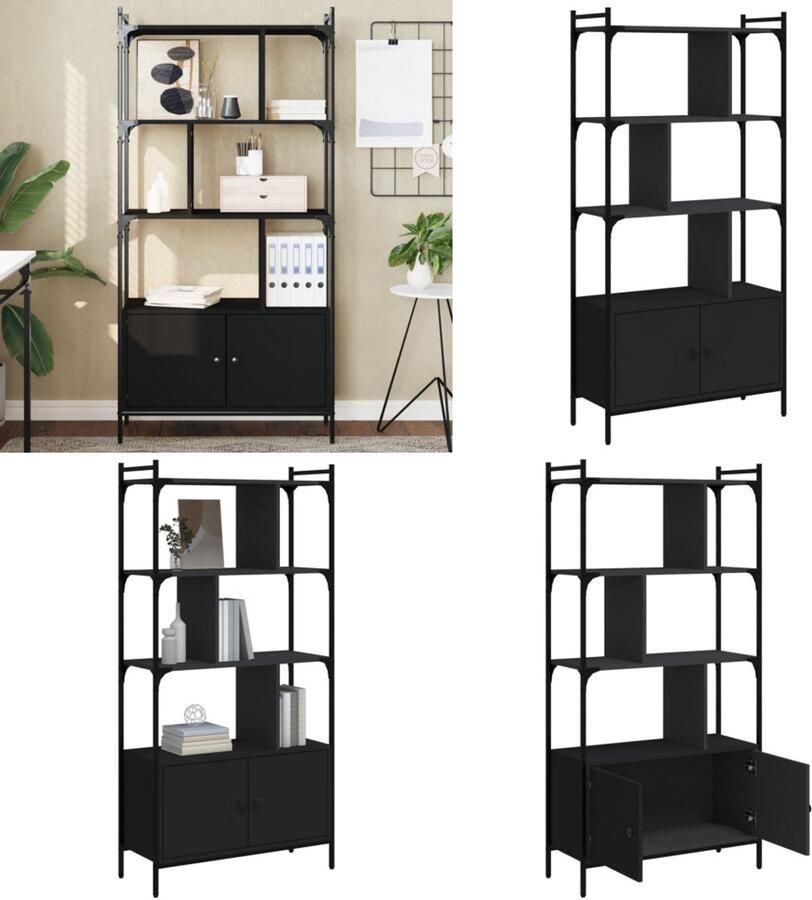 VidaXL Boekenkast met deuren 76 5x30x154 5 cm bewerkt hout zwart Boekenkast Boekenkasten Boeken Plank Schappenkast