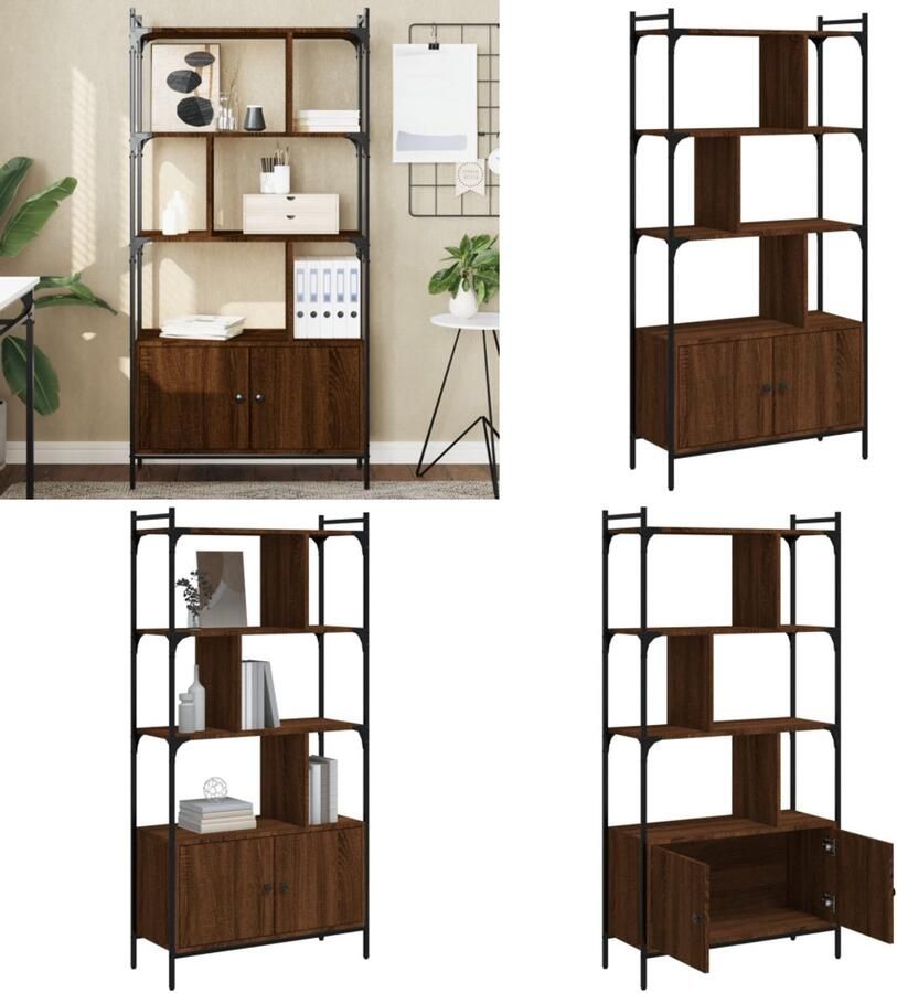 VidaXL Boekenkast met deuren 76 5x30x154 5 cm hout bruin eikenkleur Boekenkast Boekenkasten Boeken Plank Schappenkast